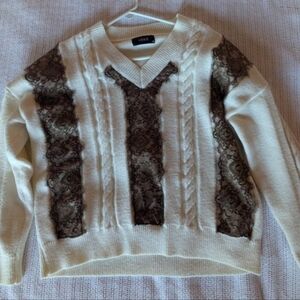 Cider Cream and Brown V-Neck Sweater